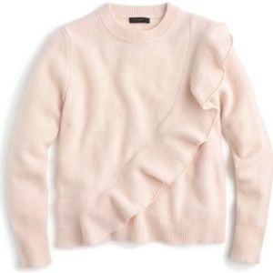 J. Crew Pink Ruffle Crewneck Sweater